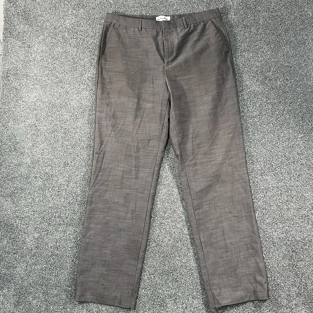 Calvin Klein Mens Dress Pants 34x32 Gray Flat Front Straight Leg Trousers